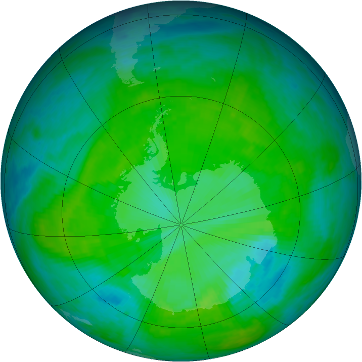 Antarctic ozone map for 13 December 1985
